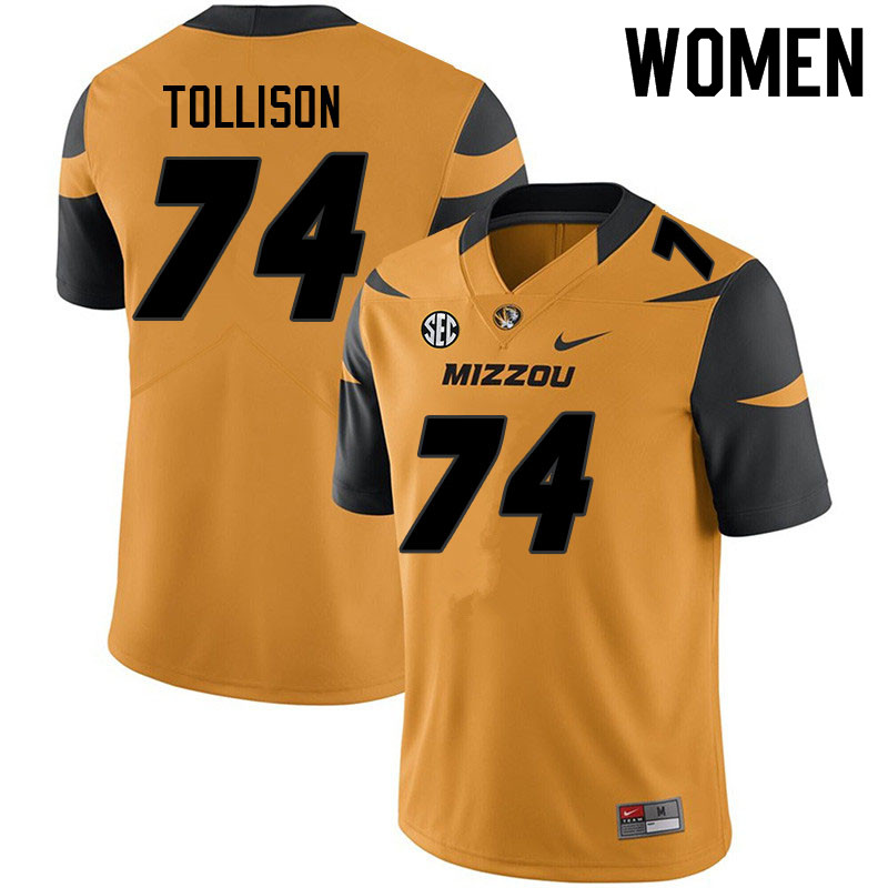 Women #74 Connor Tollison Missouri Tigers College Football Jerseys Sale-Yellow